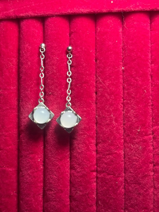 Source Unknown Jewelry - Silver Tone Drop Earrings with White Moon Stone